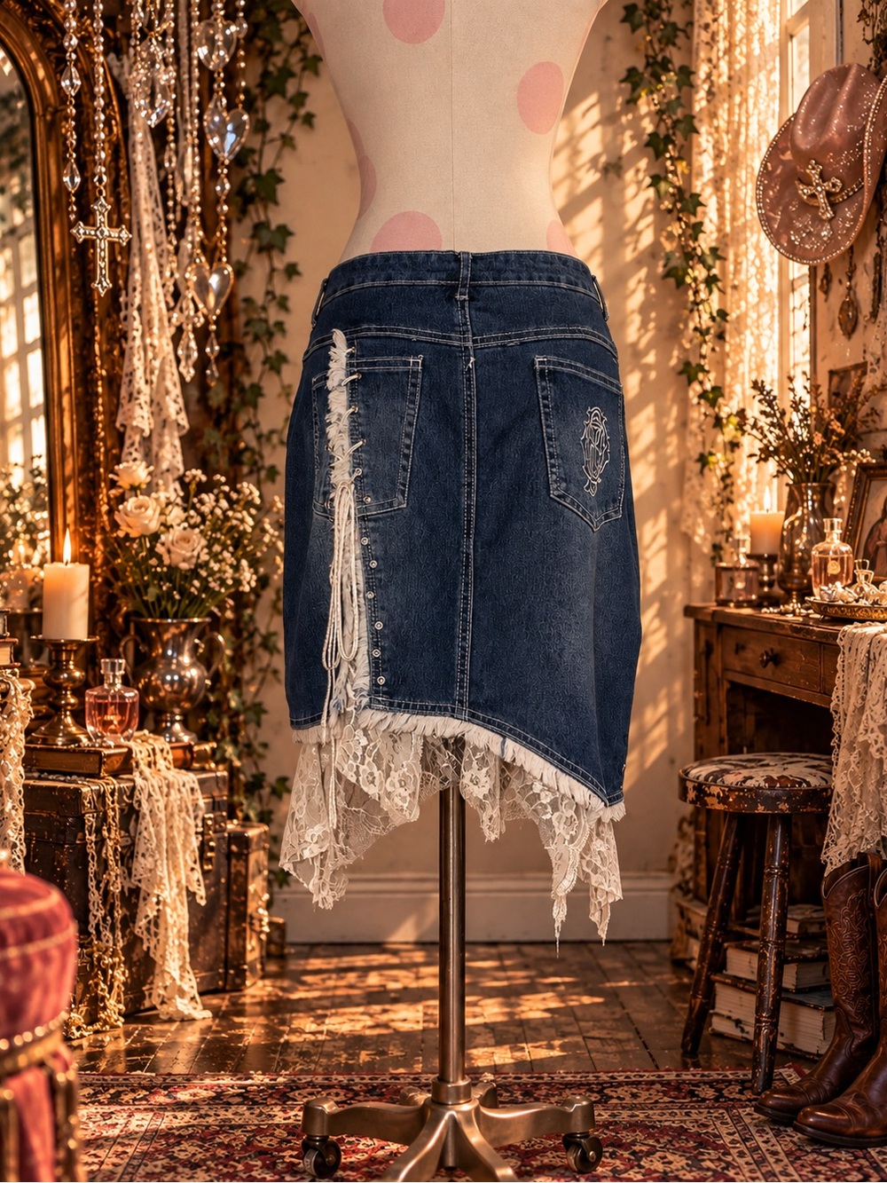 Vintage Y2K Polo Jeans Co. Ralph Lauren dark wash denim + lace fairy skirt 🕯️🪽 - Picture 2 of 10